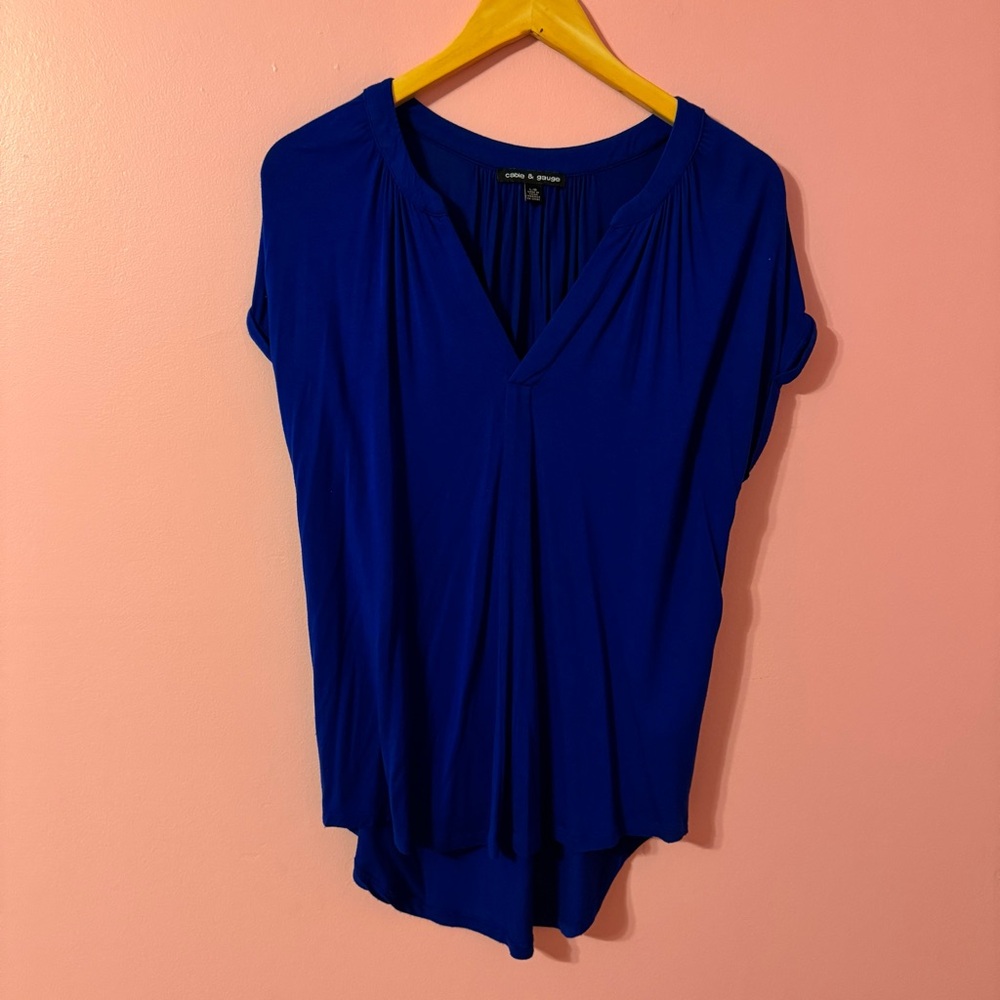 Cable & Gauge Blue Cap Sleeve Blouse Relaxed Fit